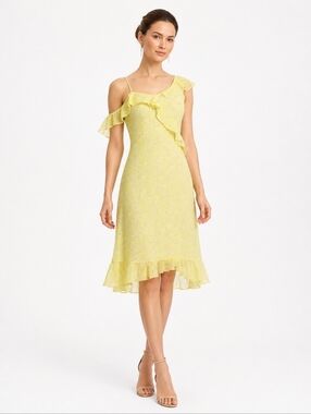 ⭐️Host Pick⭐️Nanette Lepore | Yellow One-Shoulder Ruffle Chiffon Dress